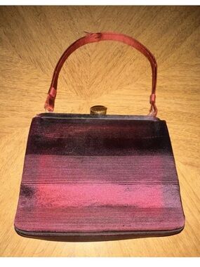 Striped Velvet Top-Handle Clutch in Deep Pink